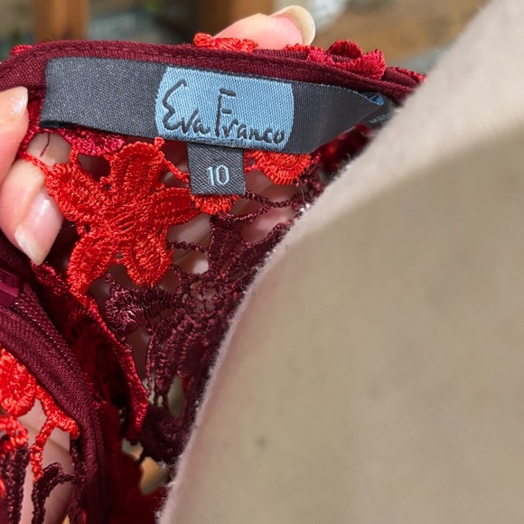 Anthropologie Eva Franco Brigitte Embroidered Red Lace Midi Dress, Size 10 - Picture 5 of 12